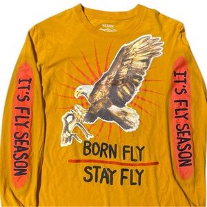 BORN FLY STAY FLY STREETWEAR LONG SLEEVE YELLOW GRAPHIC TEE MEDUIM